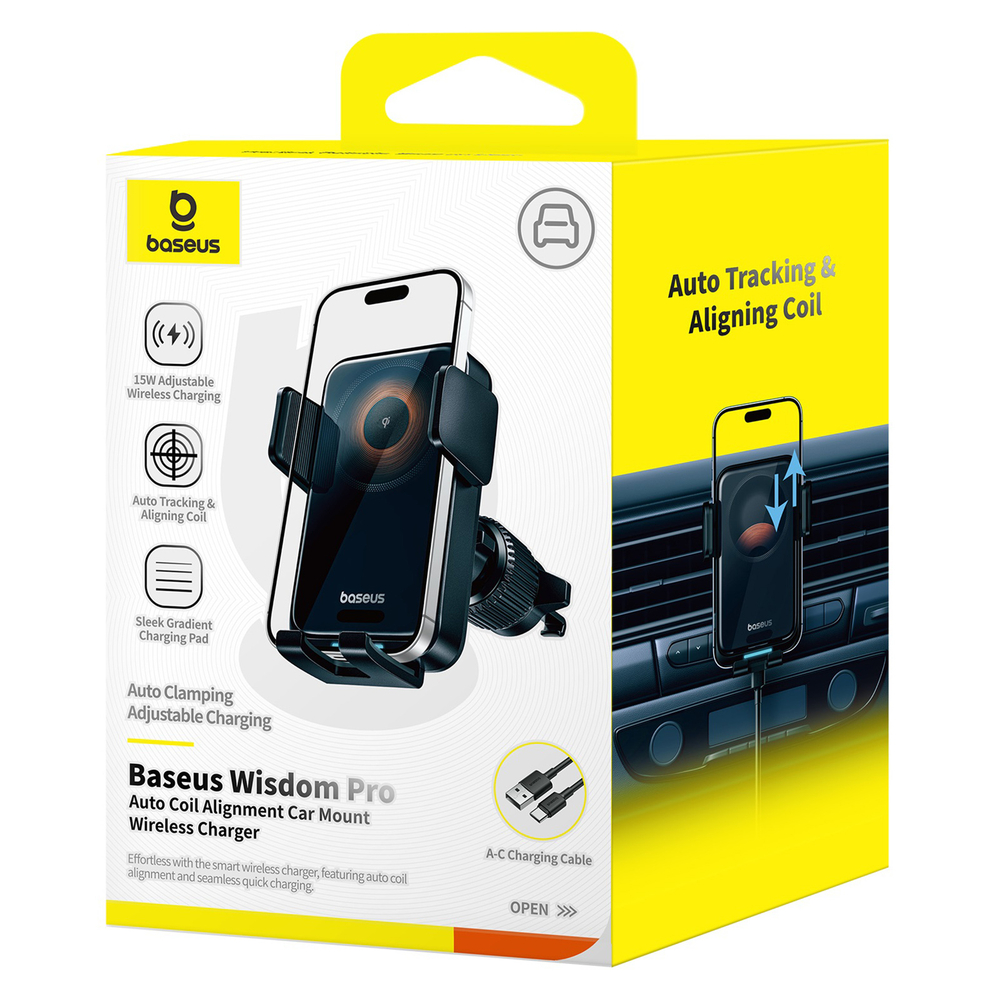 Автомобильный держатель с беспроводной зарядкой Baseus Wisdom Pro Auto Coil Alignment Qi 15W (На воздуховод)