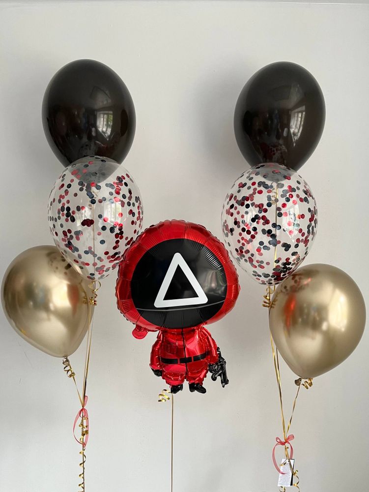 Воздушные шары Игра в кальмара золото/черный/красный №3572