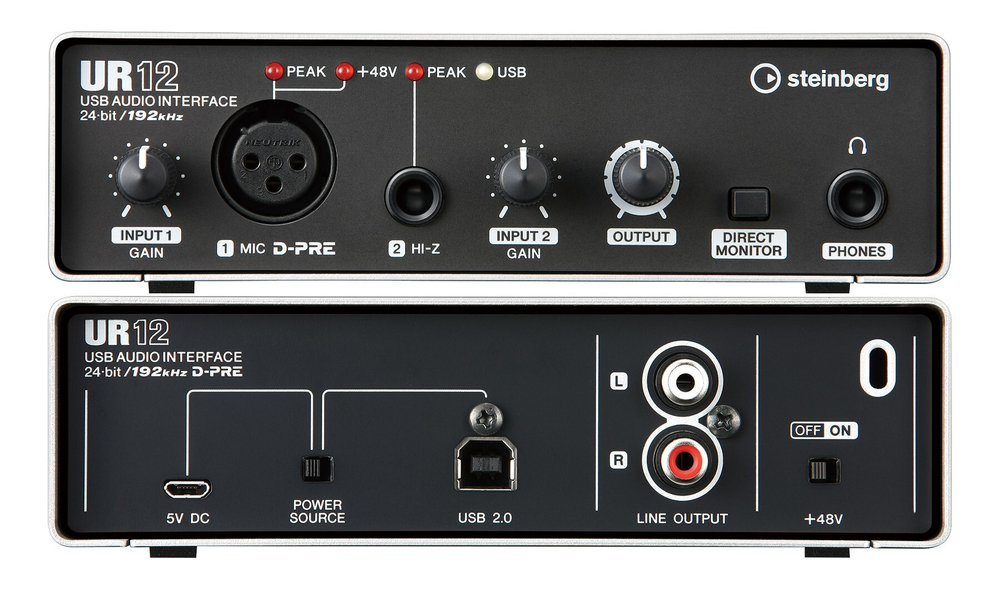 Steinberg UR12 USB аудио интерфейс. АЦП/ЦАП: 24 бит/192 кГц. Фантомное питание: +48В.