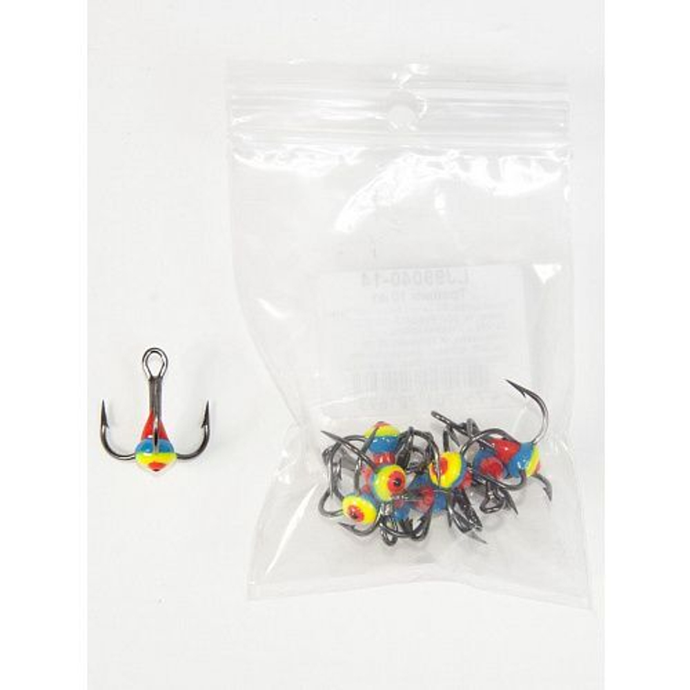 Крючок-тройник для приманок Lucky John с каплей цветной размер 006/14 (10шт.в упаковке)