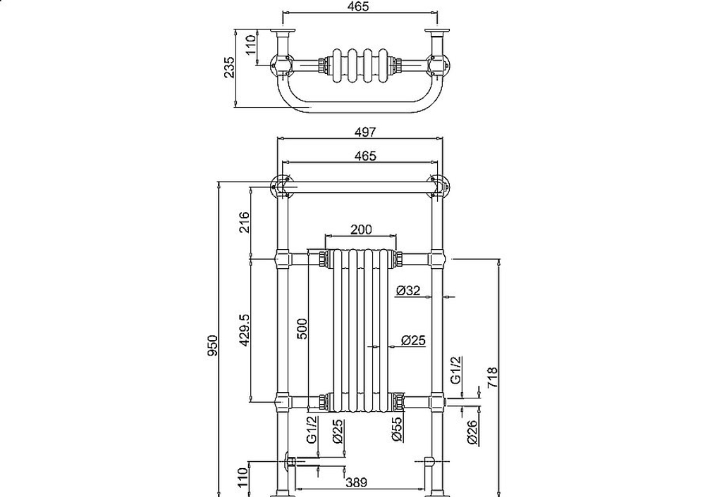 Полотенцесушитель Burlington Bloomsbury R2 CHR/ARCR2 CHR хром/белый
