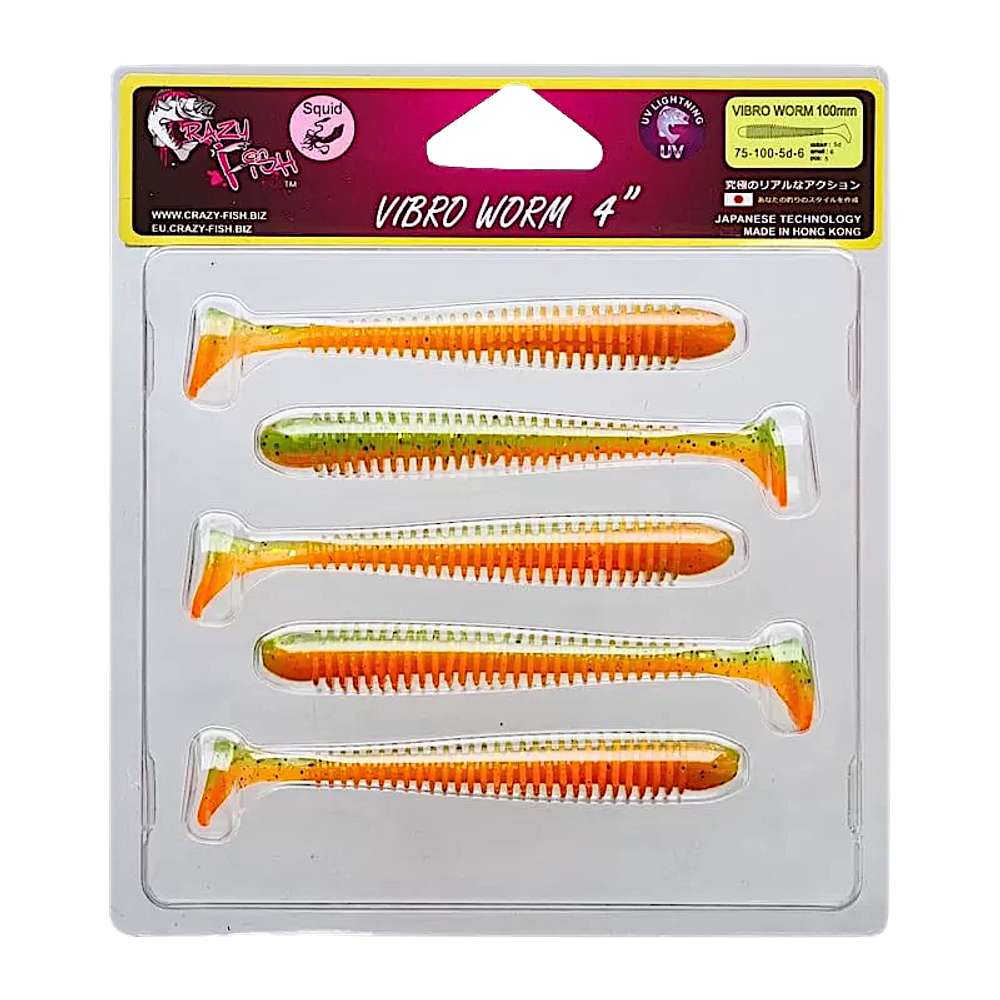 Мягкая приманка Crazy Fish Vibro Worm 4'' 10см 5шт 75-100 -