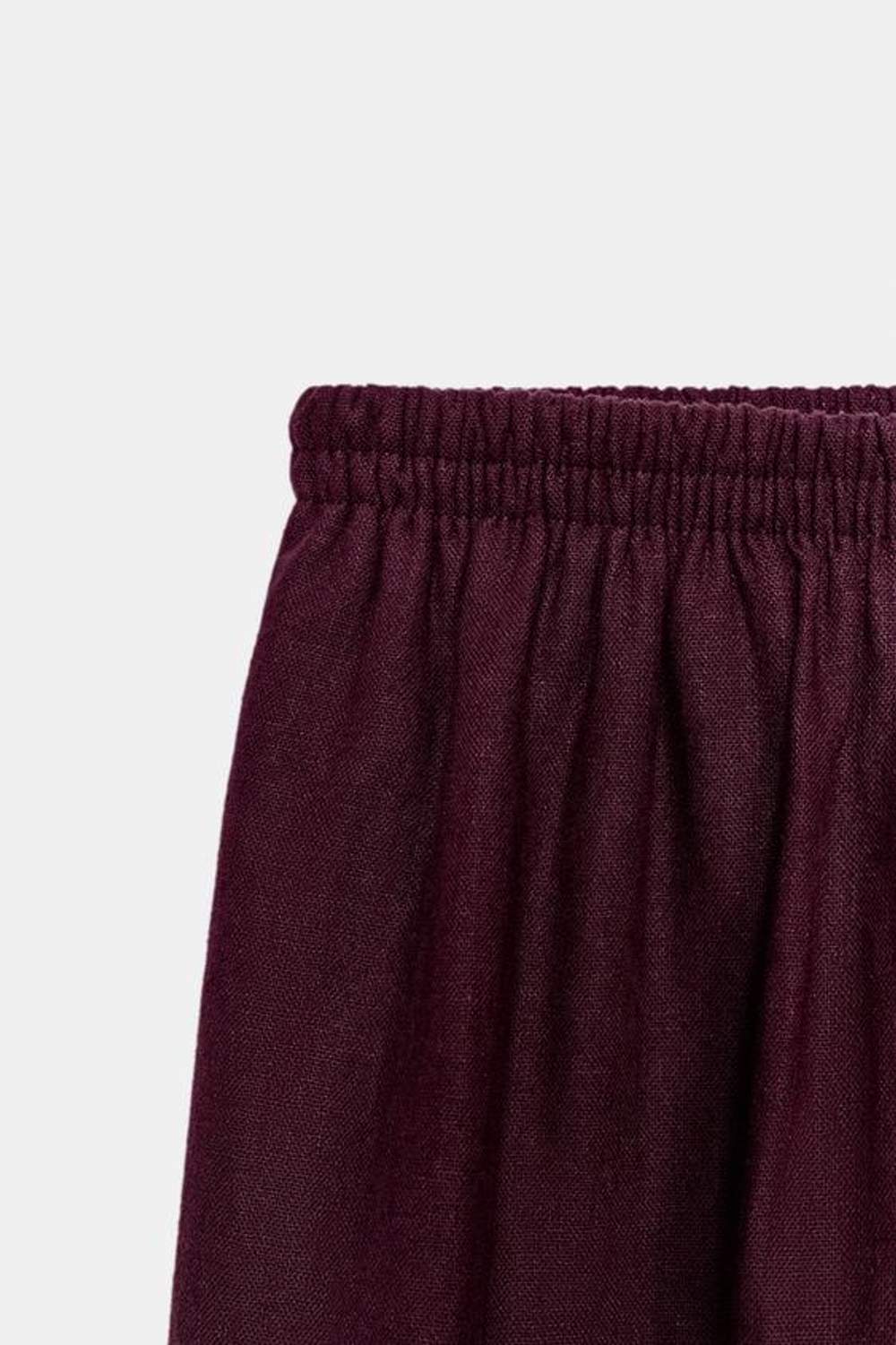 ZARA БРЮКИ-ШАРОВАРЫ ИЗ ЛЬНА, БАКЛАЖАНОВЫЙ