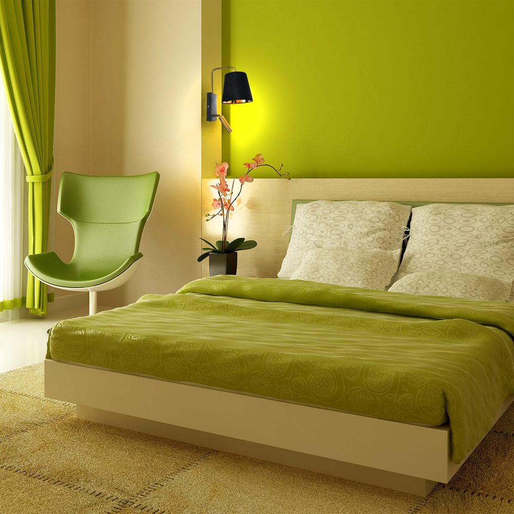 Настенный светильник 1x40Вт E14, 1x2Вт LED, 195лм, 4000K, металл/ткань, черный/бронза