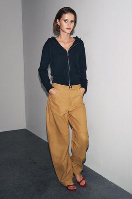 ZARA ТОЛСТОВКА ИЗ 100% ШЕРСТИ С КАПЮШОНОМ, МОРСКОЙ СИНИЙ