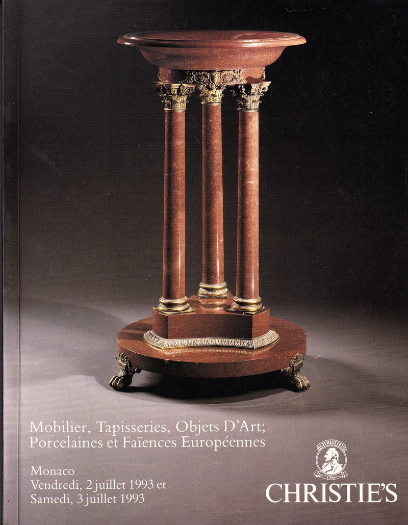 Каталог аукциона Christie's, Монако, Мебель, гобелены, предметы искусства, европейский фарфор и фаянс от 2-3 июля 1993 года