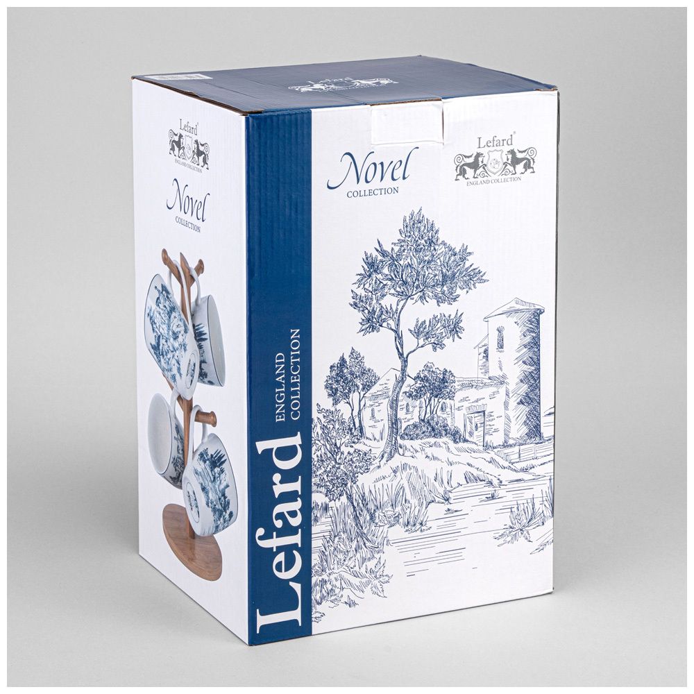 НАБОР КРУЖЕК LEFARD "NOVEL" НА ДЕРЕВ. ПОДСТАВКЕ 4 ШТ. 380 МЛ (КОР=6НАБ.)