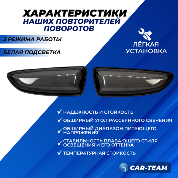 Повторители поворотов в крылья Лада Приора, Гранта, Калина "Плазма" плавающие с режимом RGB, белая подсветка