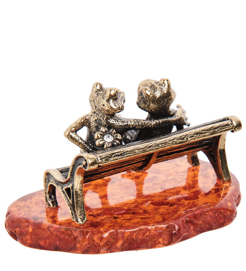 Народные промыслы AM-1821 Фигурка «Лягушки на скамейке» (латунь, янтарь)