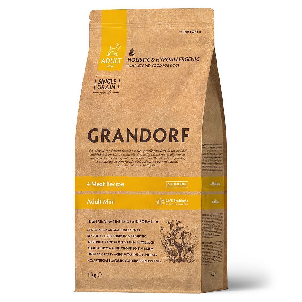 GRANDORF DOG 4 Meat&amp;Rice PROBIOTIC MINI (4 мяса с рисом и пробиотиками для мини пород)  1 кг.