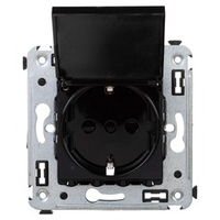 Розетка с крышкой в стену, 2P+E, с з/ш, "Avanti", "Черный квадрат"