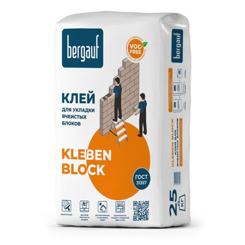 Клей для ячеистых блоков Bergauf Kleben Block морозостойкий 25 кг