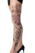 Колготки +size с принтом в виде леопарда в окружении цветов (Размер: XL-XXL-XXXL) (Цвет: бежевый)