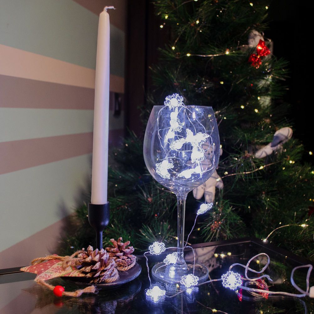 ULD-S1900-020-STB-2AA WHITE IP20 SNOWFLAKES MINI Гирлянда светодиодная на батарейках 2AA не в-к. Снежинки мини. 1.9м. 20 светодиодов. Белый свет. Провод прозрачный. TM Uniel