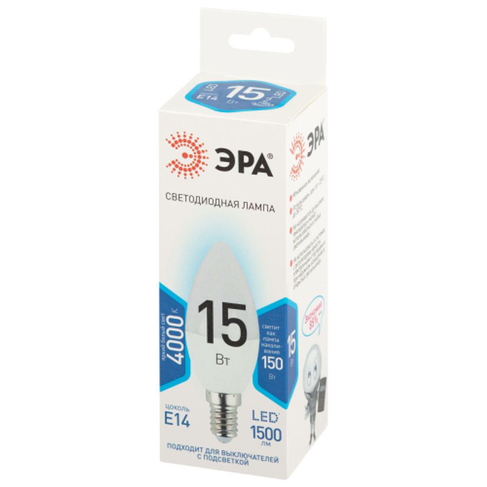 Лампа светодиодная ЭРА STD LED B35-15W-840-E14 15Вт свеча нейтральный белый свeт Е14 | Лампы cветодиодные Свеча (B/C)