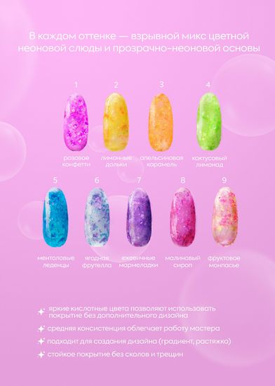 Неоновый гель-лак Marmelado с разноцветной слюдой No3 апельсиновая карамель, ADRICOCO, 8 мл