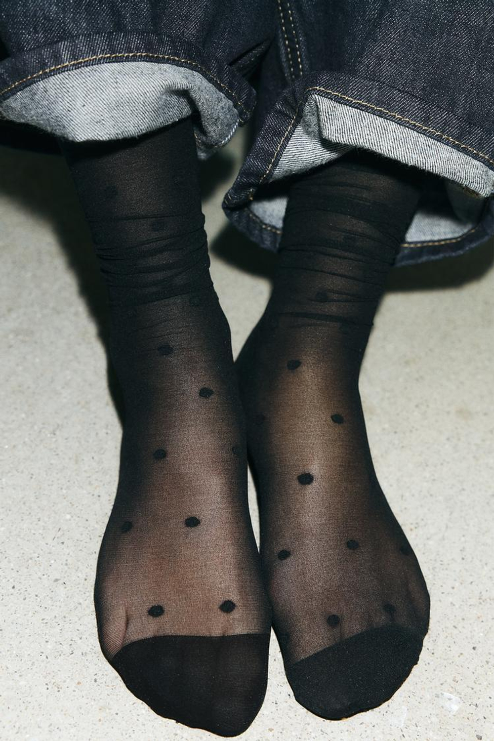 ZARA НОСКИ-ГОЛЬФЫ В ГОРОШЕК, ЧЕРНЫЙ