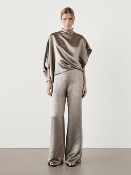 Massimo Dutti Атласные брюки, цвет шампанского