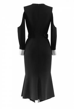Трикотажное платье с поясом чёрное 22-01-20 SS
