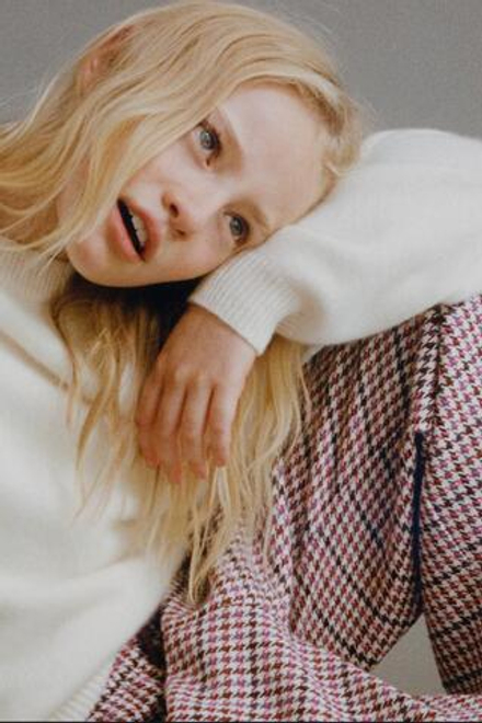 ZARA БРЮКИ WIDE LEG С УЗОРОМ «ГУСИНАЯ ЛАПКА», РОЗОВЫЙ