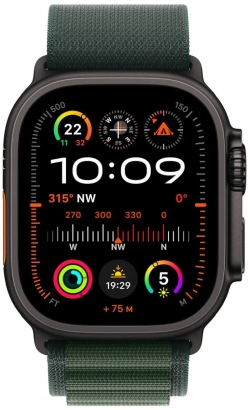 Apple Watch Ultra 2 (2024) GPS+Cellular 49mm, Black Titanium ремешок "Dark Green Alpine Loop", размер M 145-190mm (MX4R3)