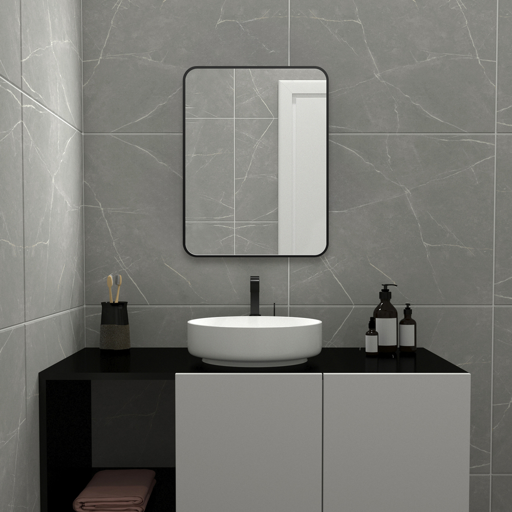 Зеркало MIXLINE "Брава" 600*800 ШВ ал. профиль ЧЕРНЫЙ универсальный крепеж