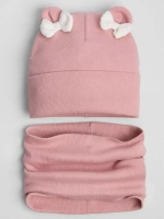 Осенняя шапка для девочки с ушками и снуд