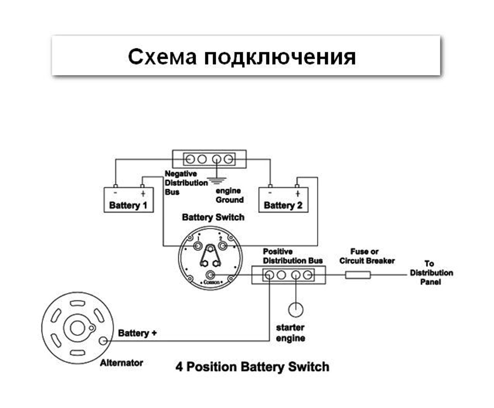 Выключатель массы "OFF-1-BOTH-2" (2 АКБ), 175 А, черный