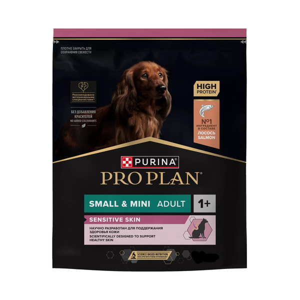 Уценка! Срок 07.08.26/ Сухой корм Pro Plan для взрослых собак мелких и карликовых пород с чувствительной кожей, с высоким содержанием лосося