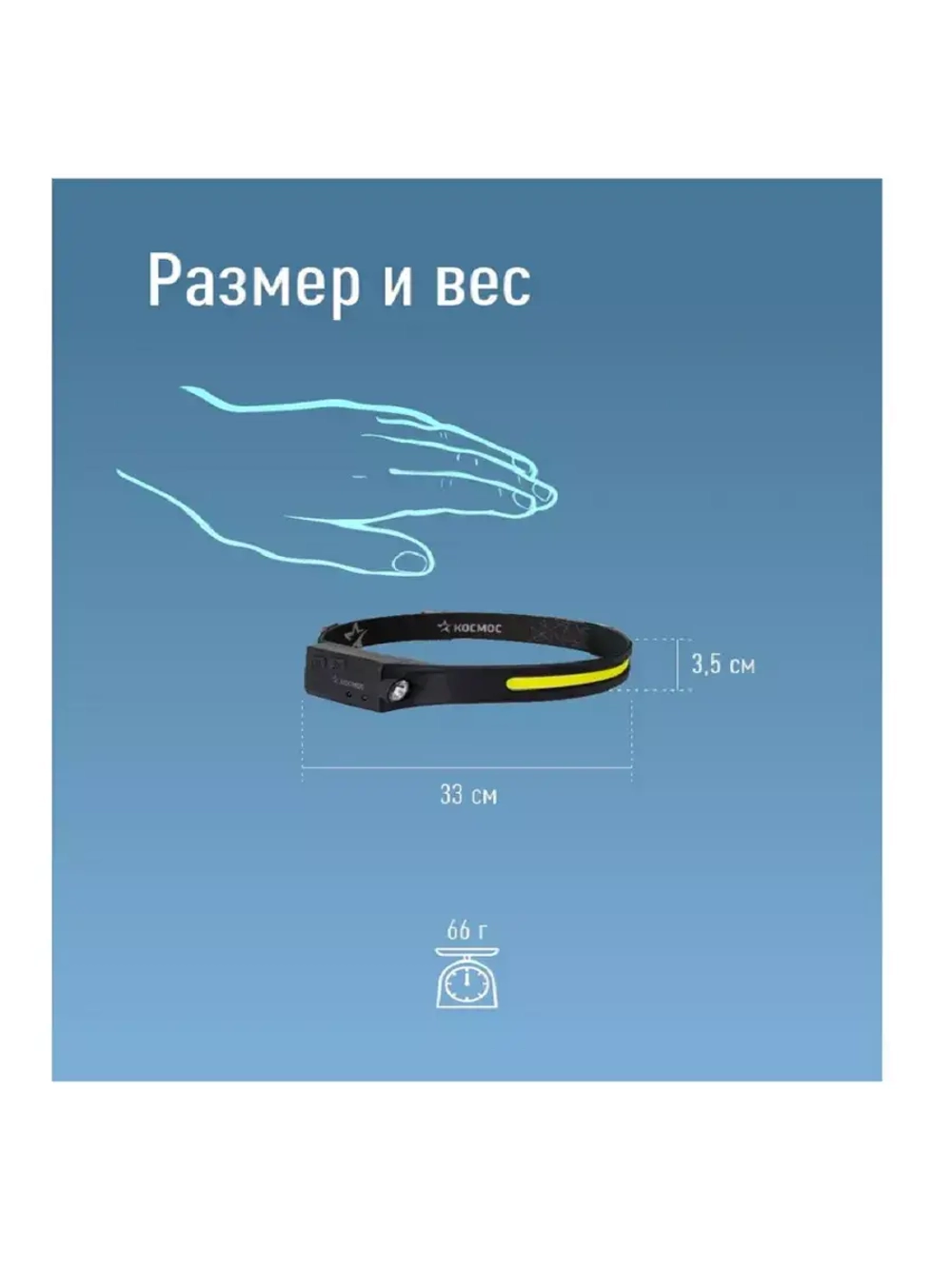 Фонарь налобный КОСМОС KOC504Lit аккумуляторный сенсорный