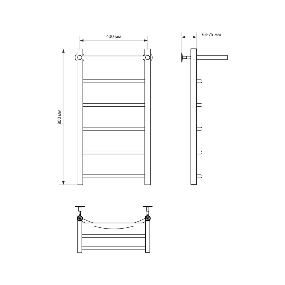Полотенцесушитель MIXLINE CAPELLA  80х40 (1/2'' ВР, 5 перекладин + ПОЛКА) водяной