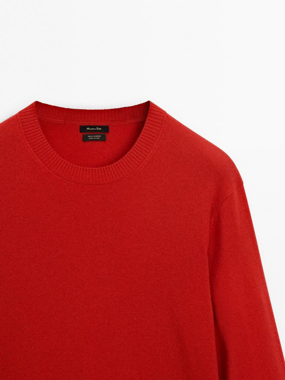 Massimo Dutti Джемпер из 100% кашемира с круглым вырезом, красный