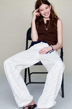 ZARA ДЖИНСЫ WIDE LEG СО СТРАЗАМИ И ЗВЕЗДАМИ, БЕЛЫЙ