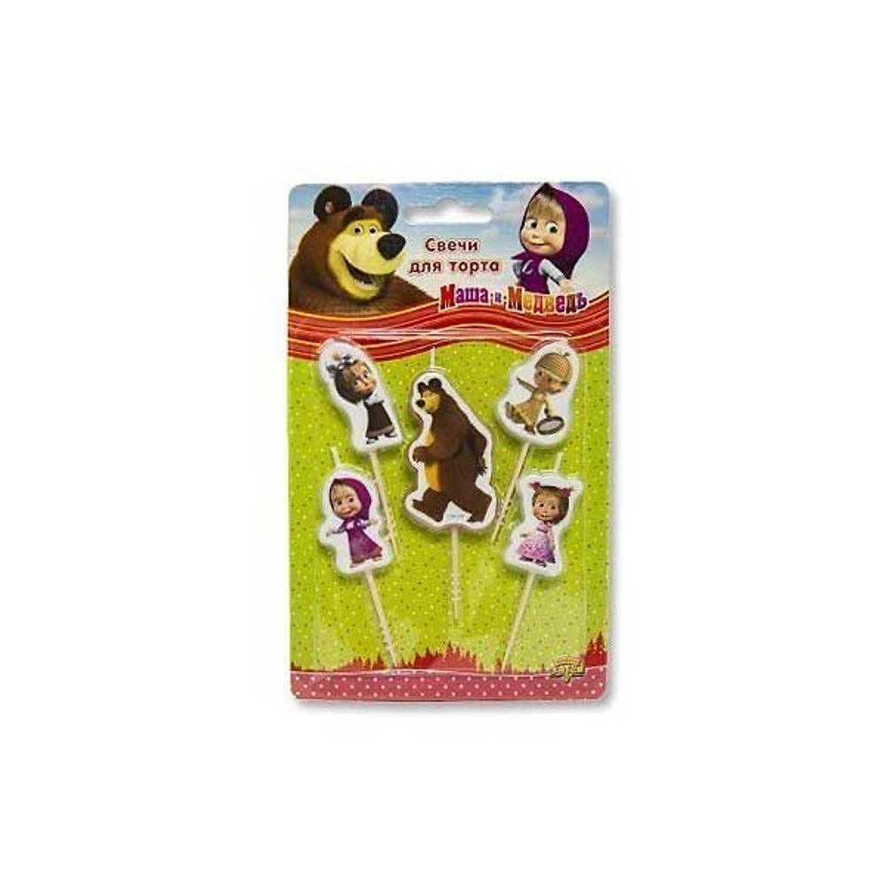 Свечи на пиках Маша и Медведь, 5 штук