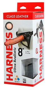 Страпон для женщин и мужчин с кожаными трусиками Harness Ultra Realistic 8" насадка неоскин (20 см , телесный с черным ) (Цвет: телесный с черным)