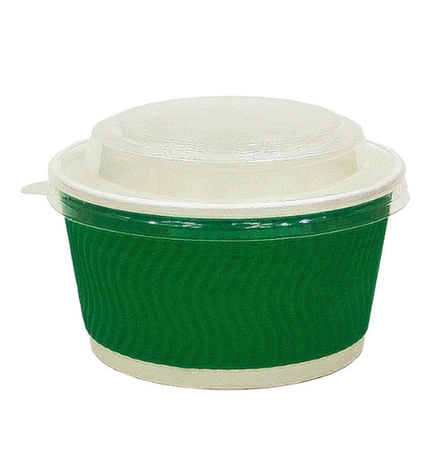 Контейнер бумажный Complement 720 мл d=135мм, h=68мм гофрированный зеленая волна (25 шт/уп)