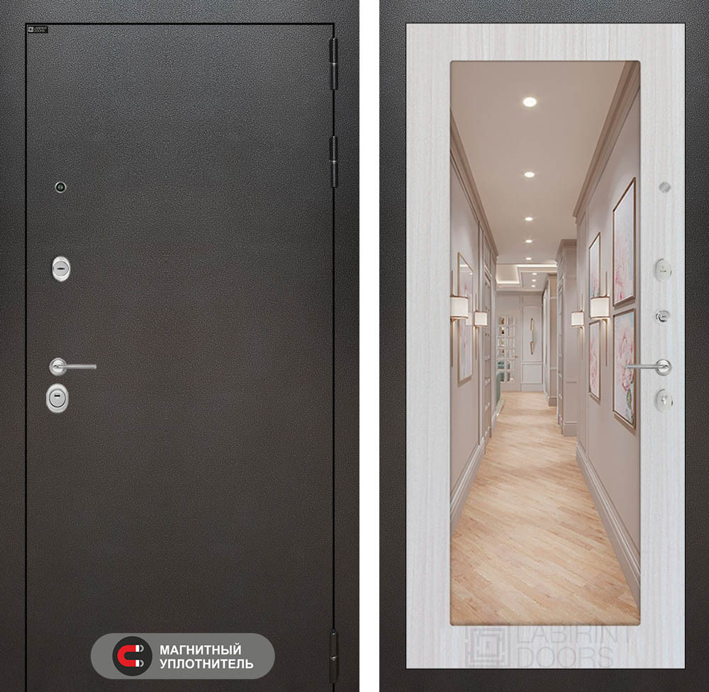 Дверь Входная Лабиринт Silver С зеркалом 18 Сандал светлый