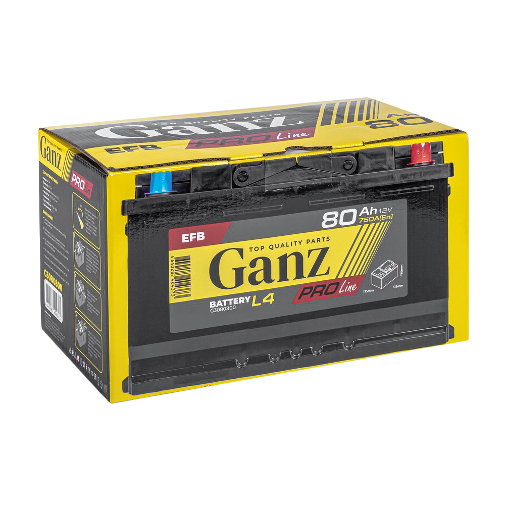 Аккумулятор GANZ PRO-Line EFB 80 А/ч обратный R+ 315x175x175 L4 EN 750 А