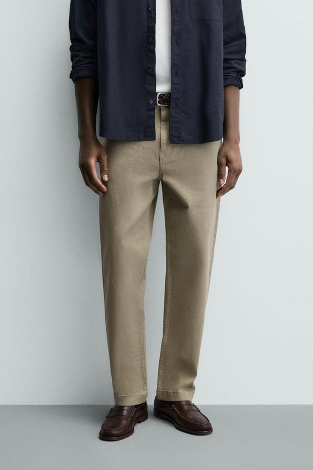 ZARA БРЮКИ STRAIGHT FIT, СВЕТЛЫЙ ХАКИ