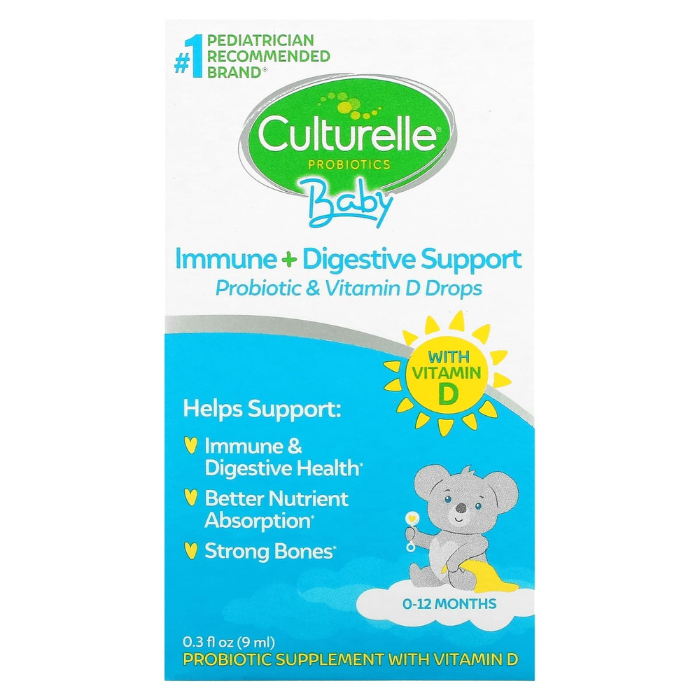 Culturelle, пробиотики для детей, для поддержки иммунной и пищеварительной систем, пробиотики и витамин D, в возрасте 0–12 месяцев, 9 мл (0,3 жидк. унции)