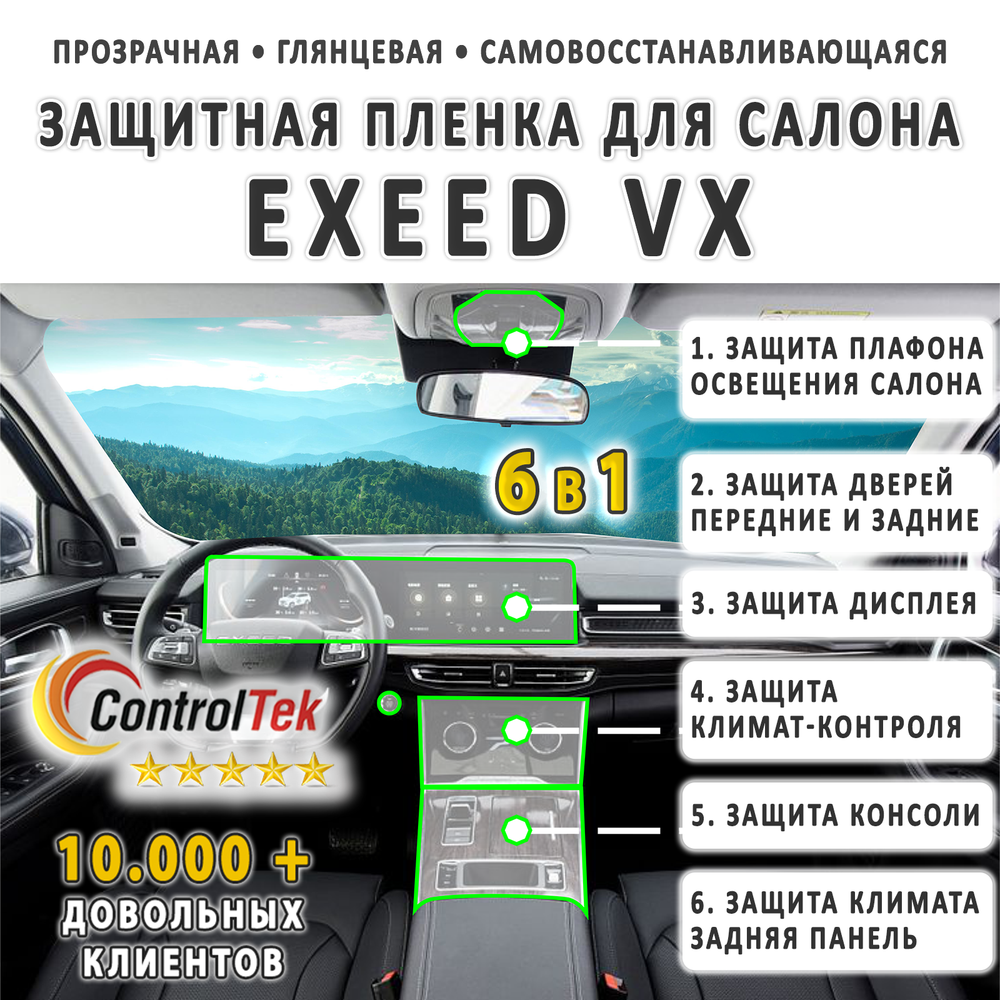 EXEED VX (2021) - комплект защитных пленок 6 в 1. Пленка защитная ControlTek HYBRID со слоем TOP COAT. Толщина: 6 mil. (175 мкм.)
