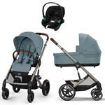 Коляска Cybex Balios S Lux TPE complete Aton S2 Moon Black Base One 4 в 1 Stormy Blue с дождевиками