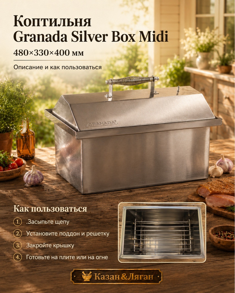 Коптильня Granada Silver Box Midi 480х330х400 мм