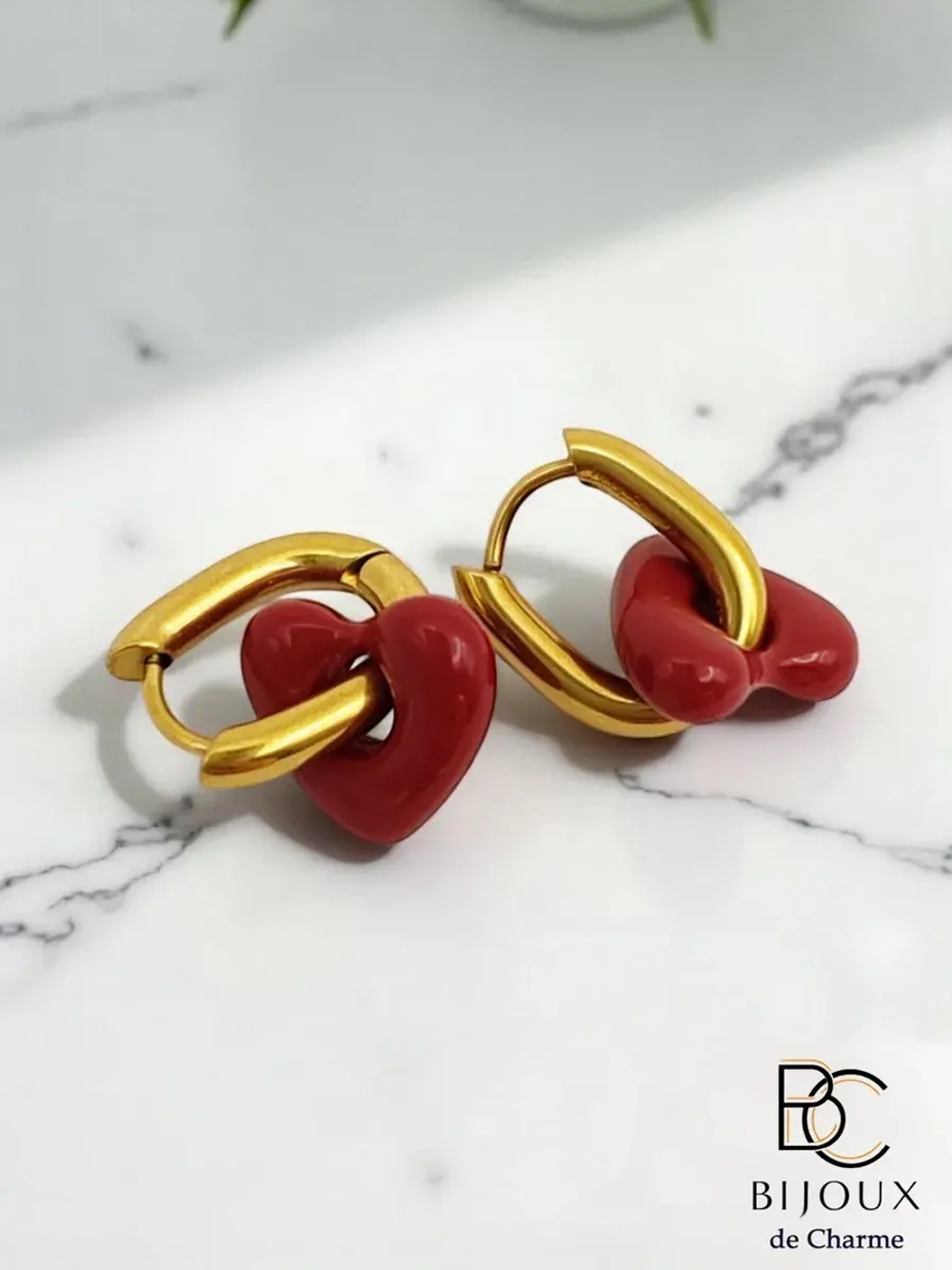 Серьги конго с подвесками сердце бижутерия