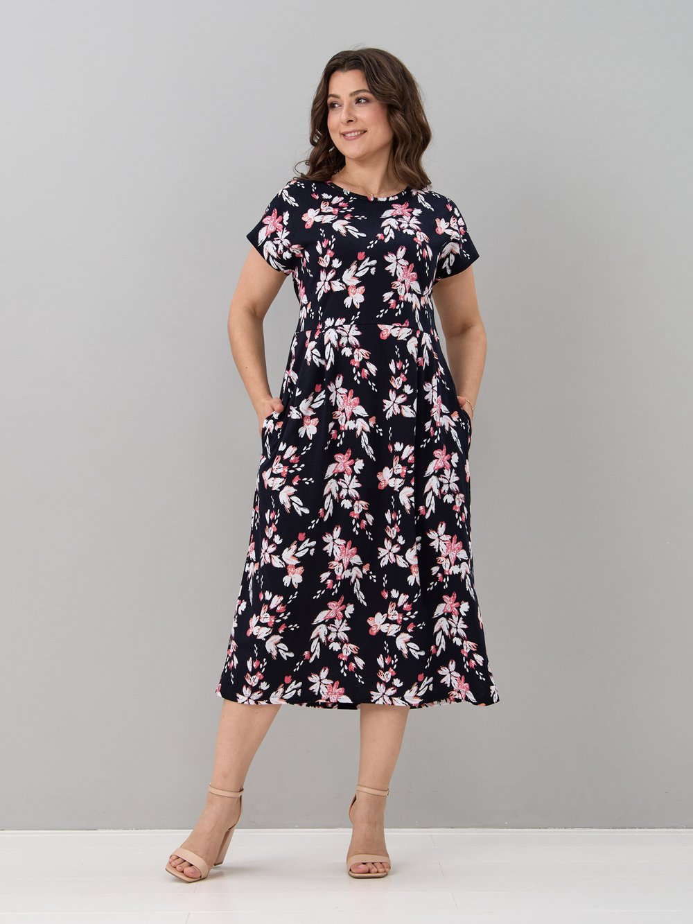 Платье П-026/синий-цветыкоралл