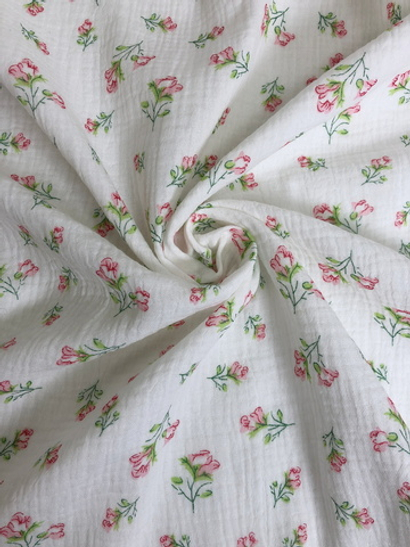 Муслин принт цветы красные на белом