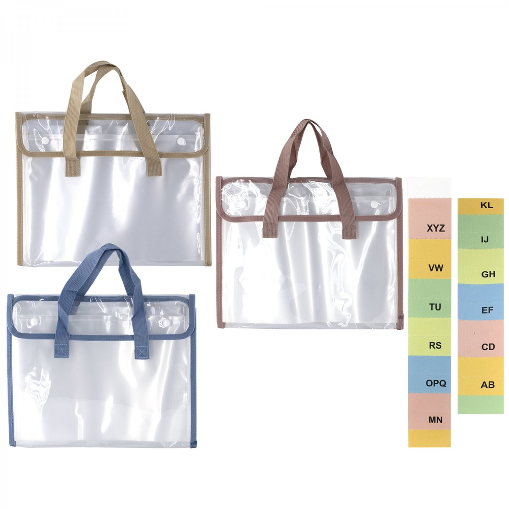 Папка-картотека с ручками Alingar, A4, 260х330 мм, горизонтальная, на кнопках, 470 мкм, 13 отделений, прозрачная, глянец, ассорти