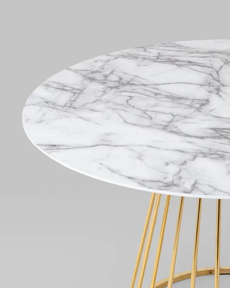 Стол Nels Ø110 см, белый мрамор, золотая ножка