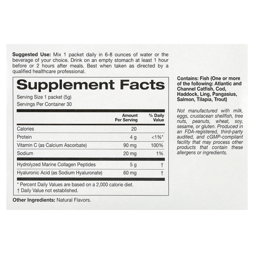 California Gold Nutrition, пептиды морского коллагена с витамином C и гиалуроновой кислотой, со вкусом лимона, 30 пакетиков по 5,38 г (0,19 унции)