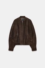 100% замша кожаная бомбер куртка - ZARA